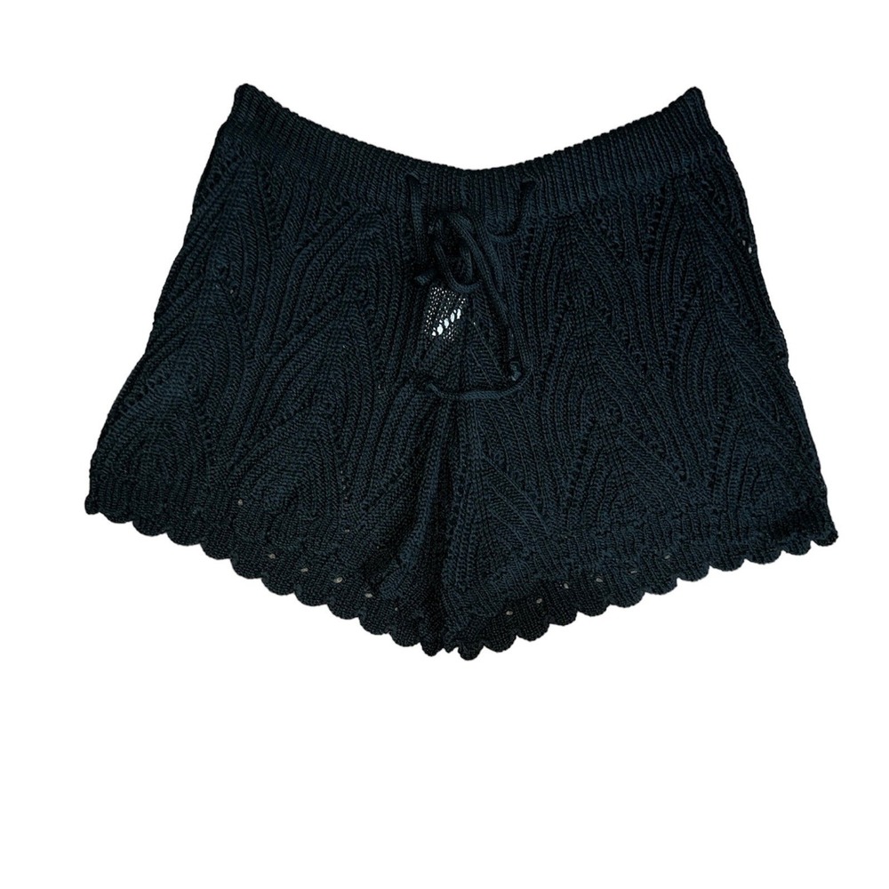 Womens Beach Pool Cover Up Black Knit See Through Shorts Size Medium